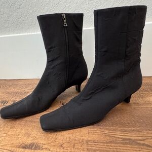 Prada Nylon Vintage Black Boots Ankle Booties Square Toe Women's Size 38 1/2 8